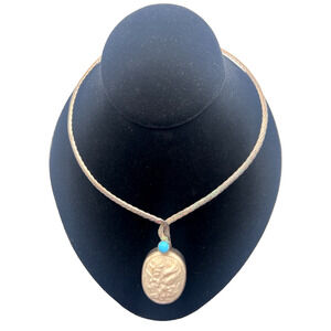 Sterling Silver 925 Cuff Necklace Genuine Turquoise & Hummingbird Scarab Pendant